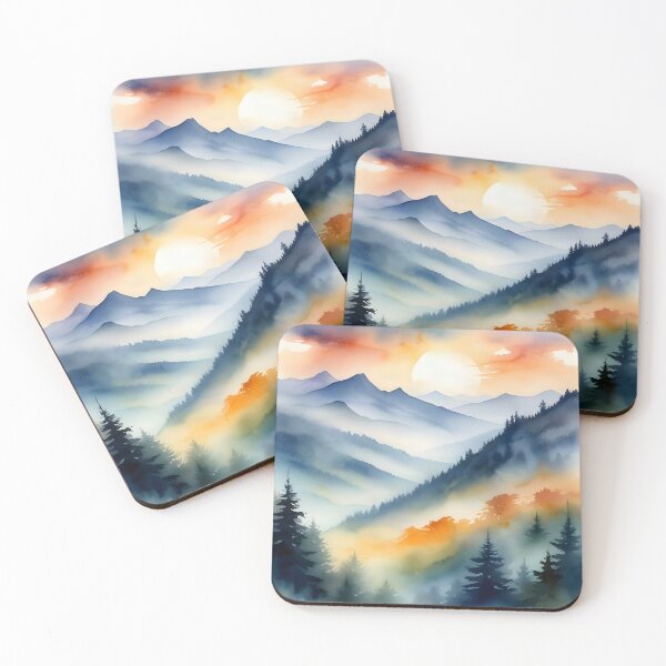 Artikelvorschau, Aquarell-Berg-Sonnenaufgang entworfen und verkauft von ByNicoleSara.