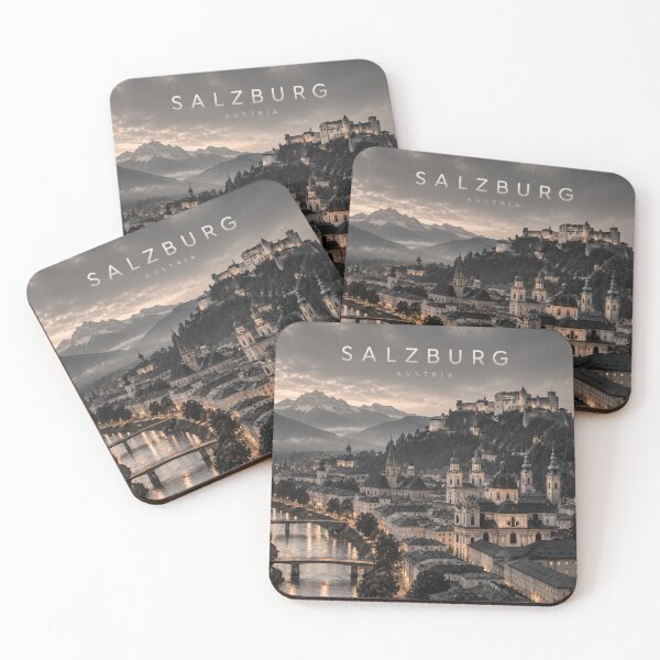 Item preview, Salzburg Cinematic Monochrome Alpine City Artwork designed and sold by MichaeIRellov.