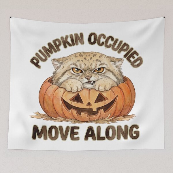 Item preview, Funny Halloween Pallas Cat In Pumpkin Watercolor Art designed and sold by PawtopiaArt.
