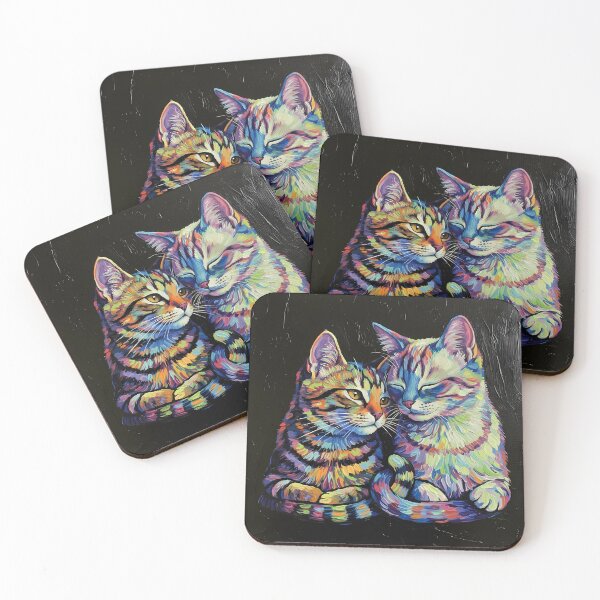Item preview, The Soothing Cat Couple – Colorful Wildlife Art designed and sold by black-canvas-fauna.