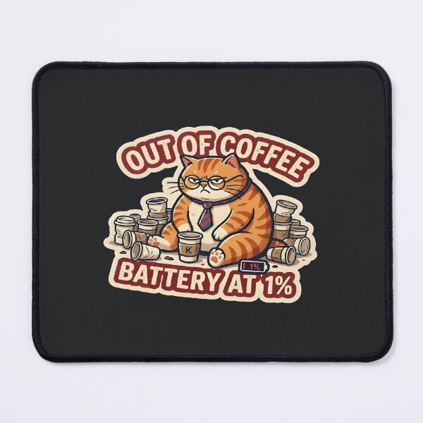Item preview, Out Of Coffee Battery At 1 Percent Funny Tired Cat designed and sold by eihabo.