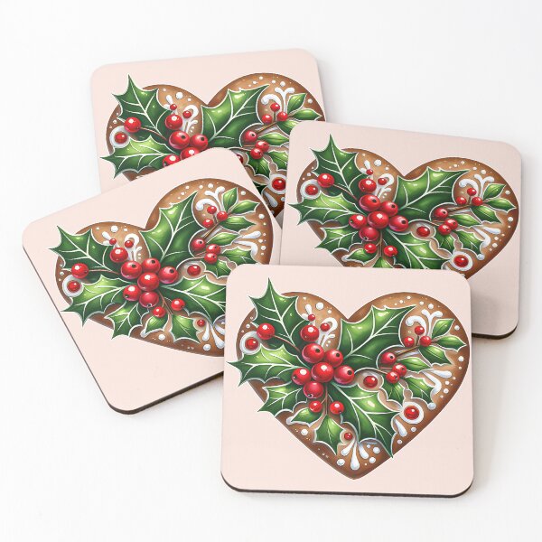 Item preview, Traditional Christmas Gingerbread Hearts Decorated with Stars, Pine Branches, and Red Ribbon designed and sold by zozo-shop.