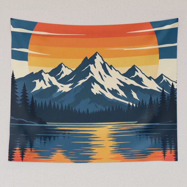 Item preview, Retro Mountain Sunset Lake designed and sold by Punch-E415.