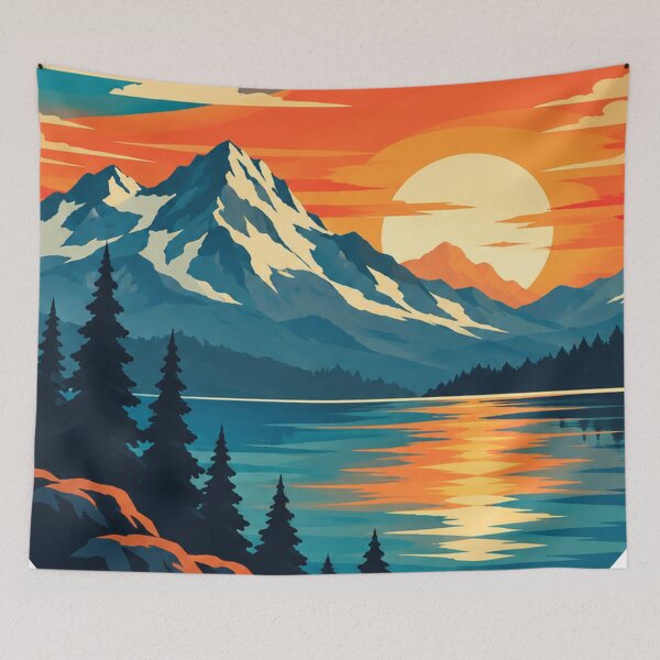Item preview, Mountain Sunset Lake Retro Wilderness Landscape designed and sold by Punch-E415.