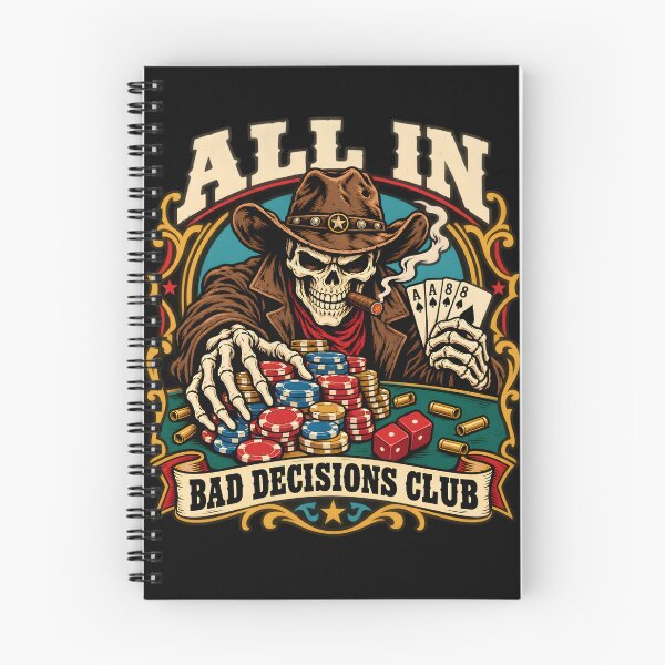 Item preview, All in Bad Decisions Club Poker Humor Cowboy Skeleton Card Men designed and sold by clothesy7.