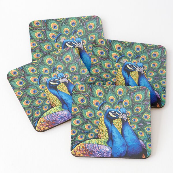 Item preview, Peacock Couple – Colorful Wildlife Art designed and sold by black-canvas-fauna.