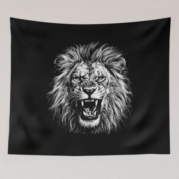 Item preview, The Monarch's Throat: Roaring Lion Scratchboard Art Print designed and sold by FreiherrPK.