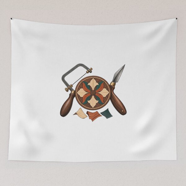 Item preview, Marquetry Woodworker Veneer Flower Emblem designed and sold by UrbanCanvvas.