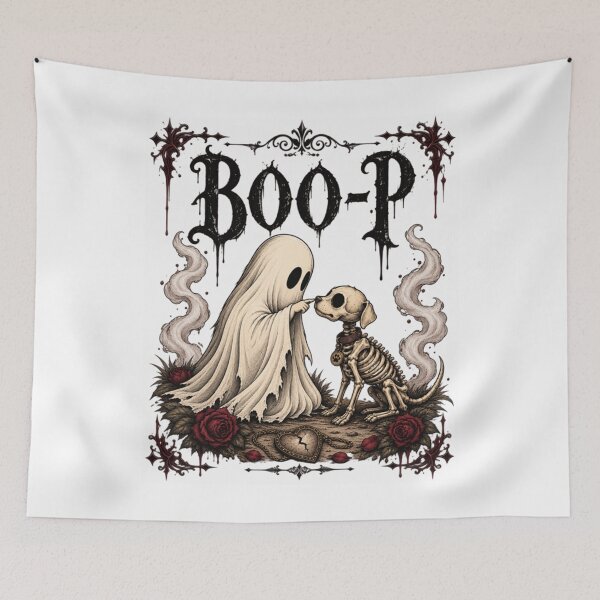 Item preview, Boo-p Ghost Touch Skeleton Dog Dark Vintage Retro Halloween designed and sold by BodyBagBklyn.