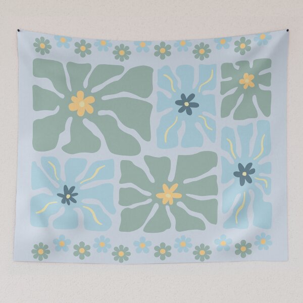 Item preview, Boho floral quads (sky blue/sage) designed and sold by 247DesignStudio.