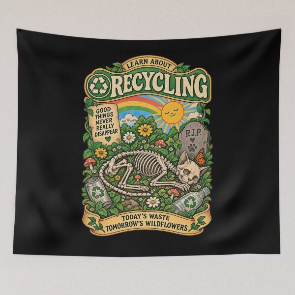 Item preview, Recycling Cat Skeleton - Dark Humor Eco Vintage Design designed and sold by WeLoveCatss.