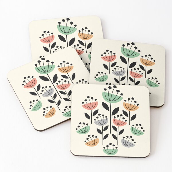 Item preview, MCM Garden Flowers Green Coral Yellow designed and sold by Pinkdeer Designs.