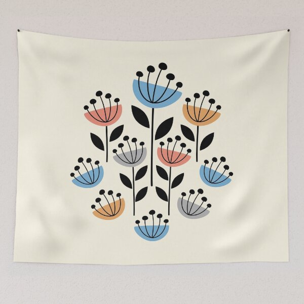Item preview, MCM Garden Flowers Blue Coral Yellow designed and sold by Pinkdeer Designs.