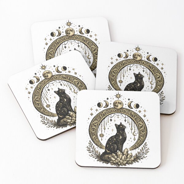 Item preview, Celestial Black Cat Moon Phases Witchy Crystals designed and sold by Ada’s Mystic Atelier .