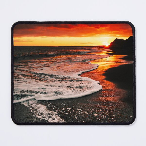 Item preview, Fiery Sunset Waves on a Dark Coastal Shore designed and sold by Exodoi.