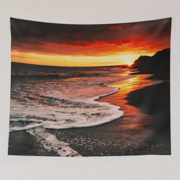 Item preview, Fiery Sunset Waves on a Dark Coastal Shore designed and sold by Exodoi.