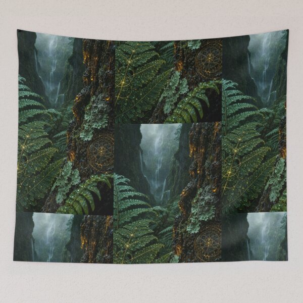 Item preview, Glowing Sacred Geometry Fern Ancient Rainforest Waterfall | Monkeybusiness designed and sold by monkeybusiness.pt.