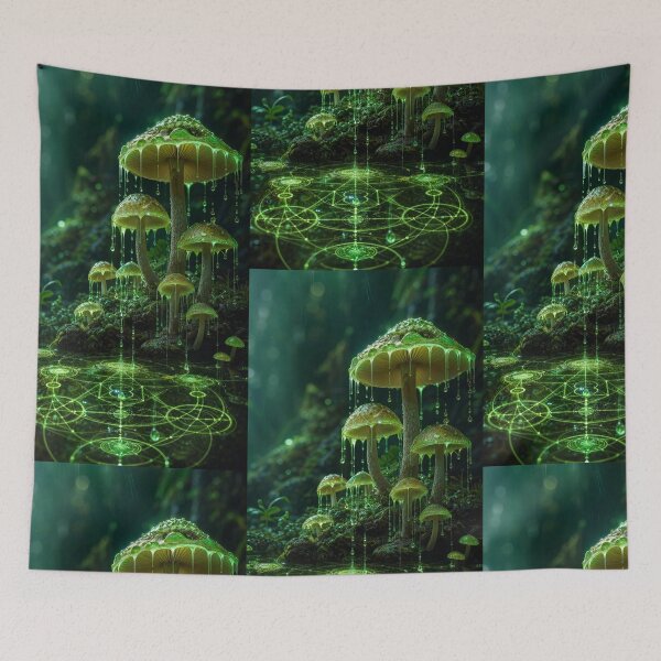 Item preview, Glowing Green Mushroom Sacred Geometry Water Grid | Monkeybusiness designed and sold by monkeybusiness.pt.