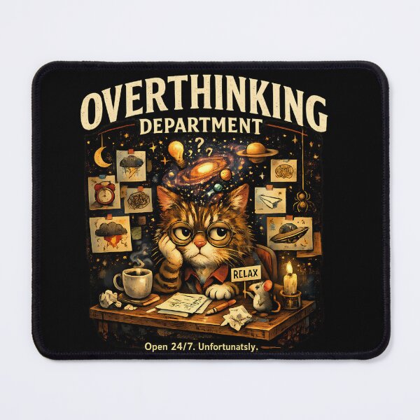 Item preview, Overthinking Department Cute Cat Meme designed and sold by Funnygiftsstudio .