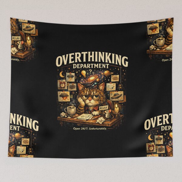 Item preview, Overthinking Department Cute Cat Meme designed and sold by Funnygiftsstudio .
