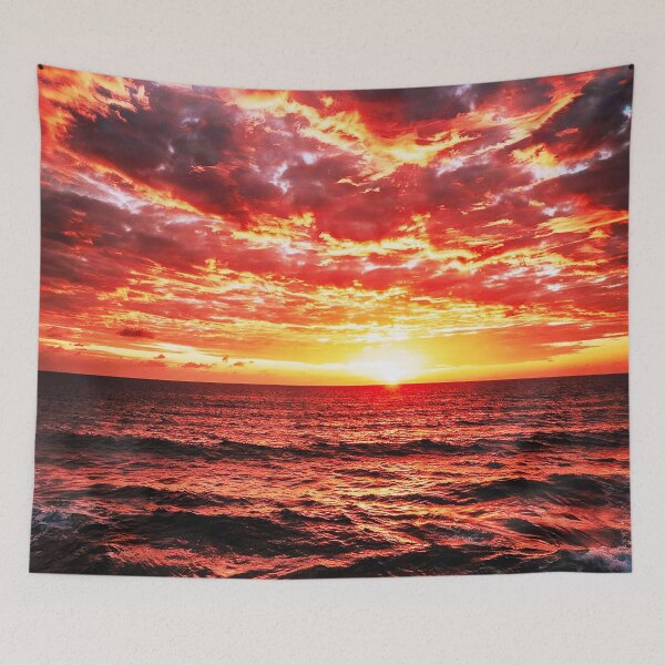 Item preview, Fiery Ocean Sunset – Dramatic Orange and Teal Sky designed and sold by Exodoi.