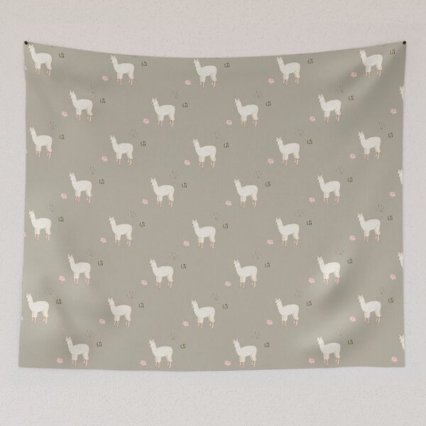 Item preview, Cute Watercolor Llama with Pink Flowers Taupe Grey Pattern designed and sold by svitlaarty.