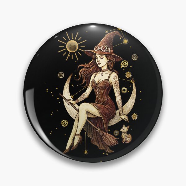 Item preview, Steampunk Witch on Crescent Moon – Vintage Halloween designed and sold by LixysTempo.