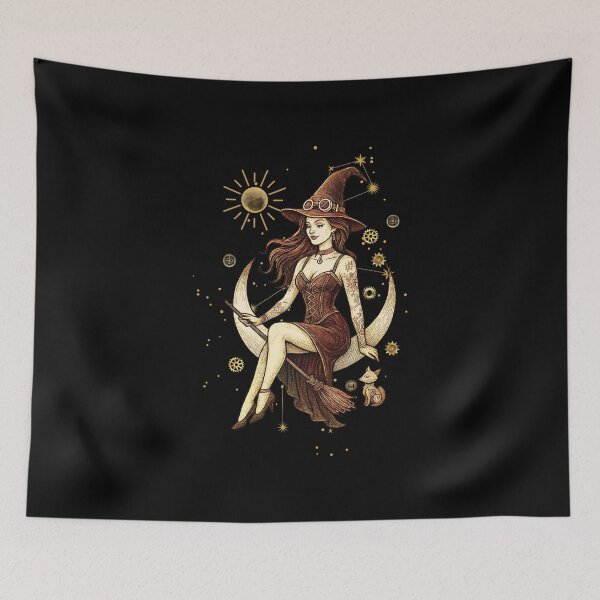Item preview, Steampunk Witch on Crescent Moon – Vintage Halloween designed and sold by LixysTempo.