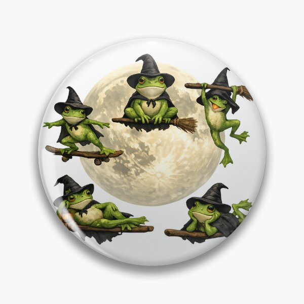 Item preview, Witchy Frog Coven - Cute Halloween Frogs Flying On Broomsticks Under Full Moon designed and sold by Neurospicy Trolls.