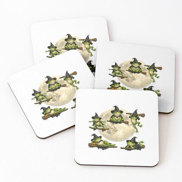 Item preview, Witchy Frog Coven - Cute Halloween Frogs Flying On Broomsticks Under Full Moon designed and sold by Neurospicy Trolls.