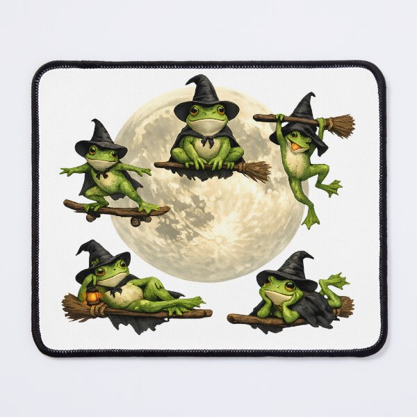 Item preview, Witchy Frog Coven - Cute Halloween Frogs Flying On Broomsticks Under Full Moon designed and sold by Neurospicy Trolls.