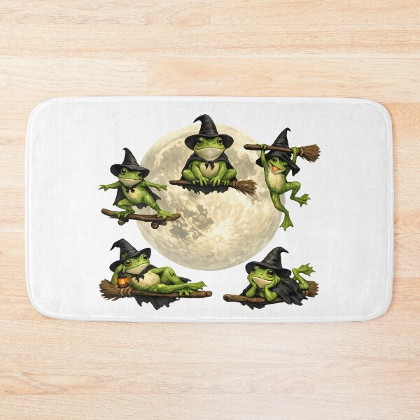 Item preview, Witchy Frog Coven - Cute Halloween Frogs Flying On Broomsticks Under Full Moon designed and sold by Neurospicy Trolls.