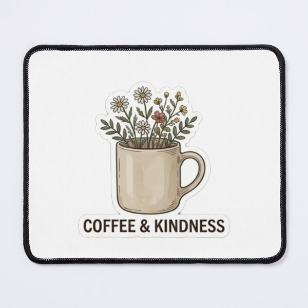 Item preview, Coffee & Kindness – Minimalist hand-drawn ceramic mug with wild flowers poking out designed and sold by littleearty.