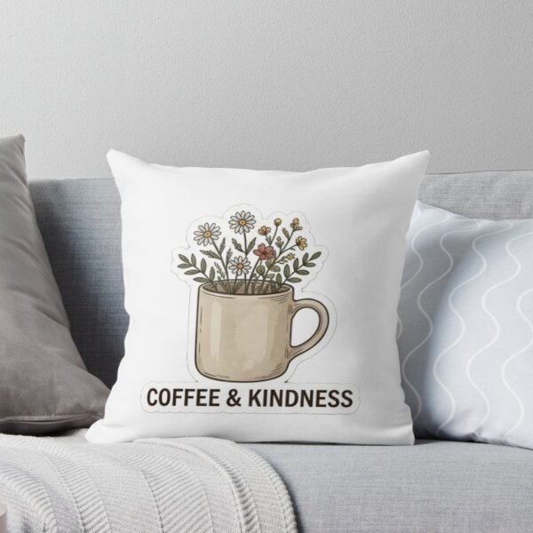 Item preview, Coffee & Kindness – Minimalist hand-drawn ceramic mug with wild flowers poking out designed and sold by littleearty.