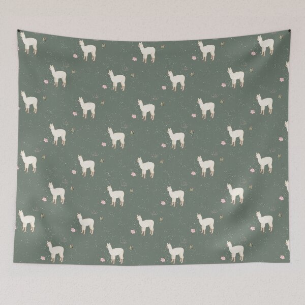 Item preview, Cute Watercolor Llama with Pink Flowers Sage Green Pattern designed and sold by svitlaarty.