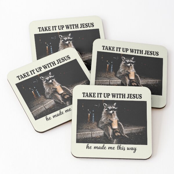 Item preview, Take It Up With Jesus, Funny Christian Raccoon designed and sold by haloochichi.