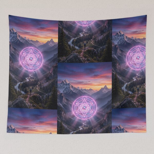 Item preview, Glowing Pink Metatron's Cube Mountain Valley Sunset | Monkeybusiness designed and sold by monkeybusiness.pt.