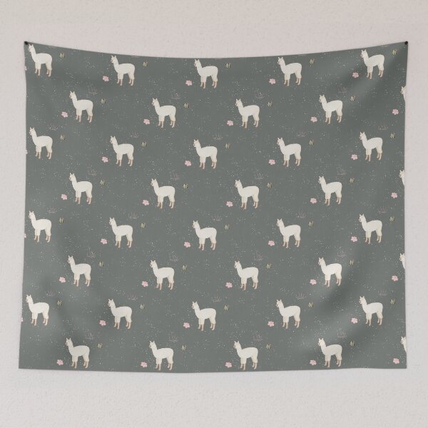 Item preview, Cute Watercolor Llama with Pink Flowers Slate Grey Pattern designed and sold by svitlaarty.