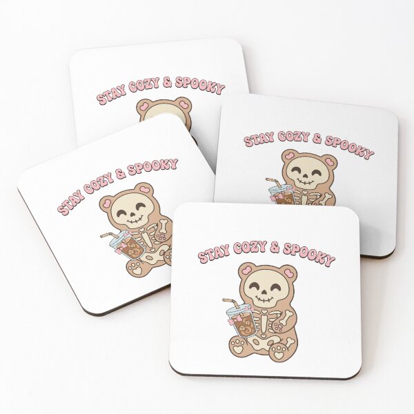 Item preview, Skeleton teddy bear drinking coffee “Stay Cozy & Spooky” designed and sold by PechiStudio.