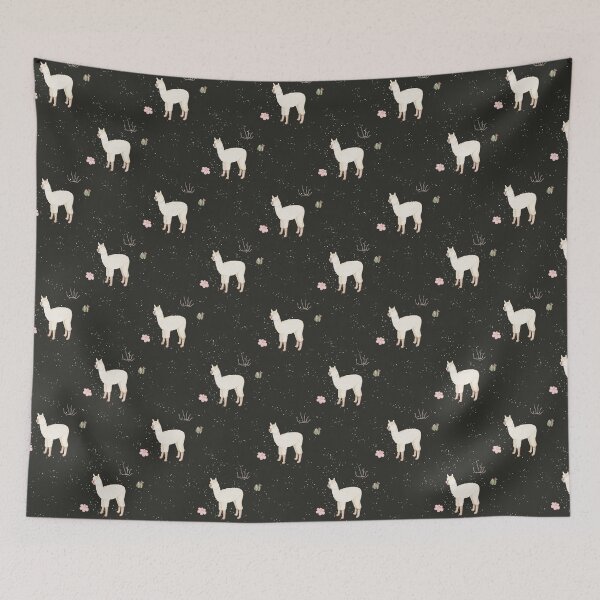 Item preview, Cute Watercolor Llama with Pink Flowers Charcoal Black Pattern designed and sold by svitlaarty.