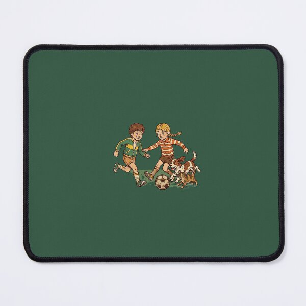 Item preview, Friends Playing Soccer with Their Dog and Cat – Retro Children's Art designed and sold by FootprintofLove.