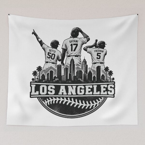Item preview, Ohtani-Betts Freeman Los Angeles Big Three Skyline Graphic designed and sold by dartoffofo⭐⭐⭐⭐⭐.