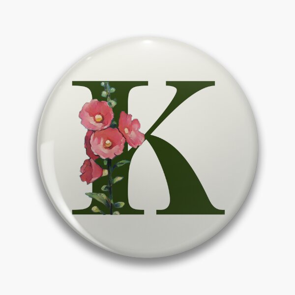 Item preview, Letter K Initial with Pink Hollyhock Flowers Alphabet designed and sold by JoyfulWhimsy.