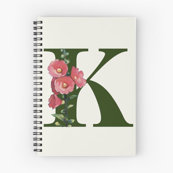 Item preview, Letter K Initial with Pink Hollyhock Flowers Alphabet designed and sold by JoyfulWhimsy.