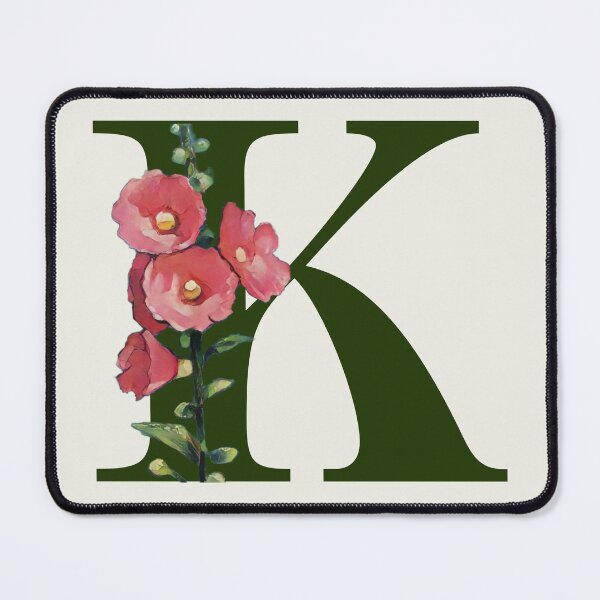 Item preview, Letter K Initial with Pink Hollyhock Flowers Alphabet designed and sold by JoyfulWhimsy.