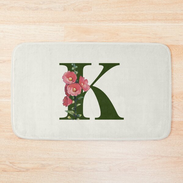 Item preview, Letter K Initial with Pink Hollyhock Flowers Alphabet designed and sold by JoyfulWhimsy.