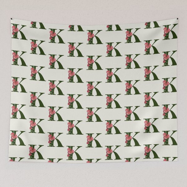 Item preview, Letter K Initial with Pink Hollyhock Flowers Alphabet designed and sold by JoyfulWhimsy.