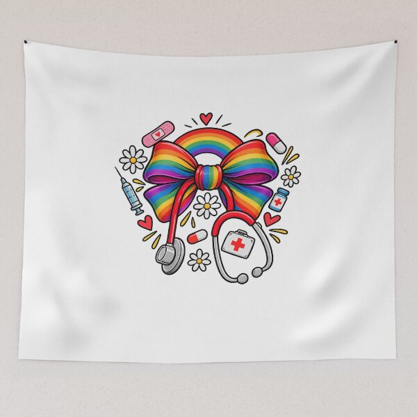 Item preview, Neurodivergent Nurse Rainbow Bow Stethoscope - Cute Pediatric Nurse Autistic Nurse designed and sold by Neurospicy Trolls.
