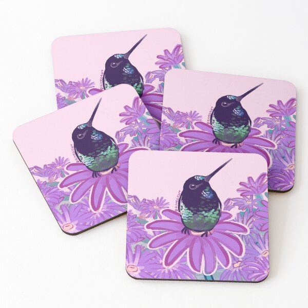 Item preview, Hummingbird on Purple Flower Colorful Botanical Illustration designed and sold by FabienDutoit.