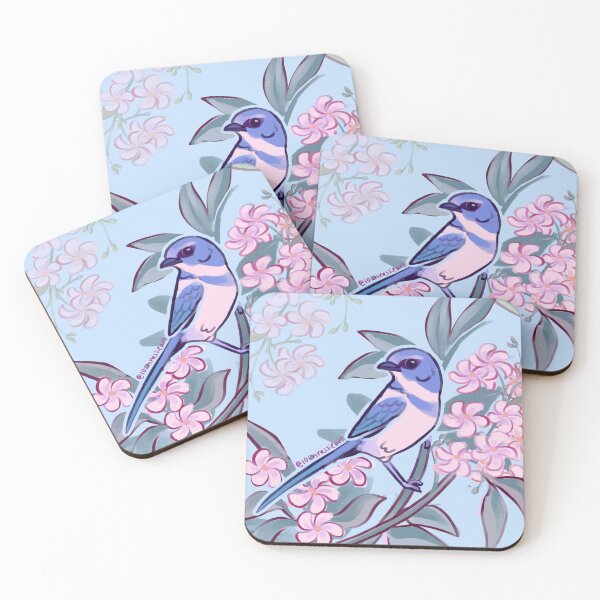 Item preview, Blue Jay Among Pink Blossoms Pastel Bird Illustration designed and sold by FabienDutoit.